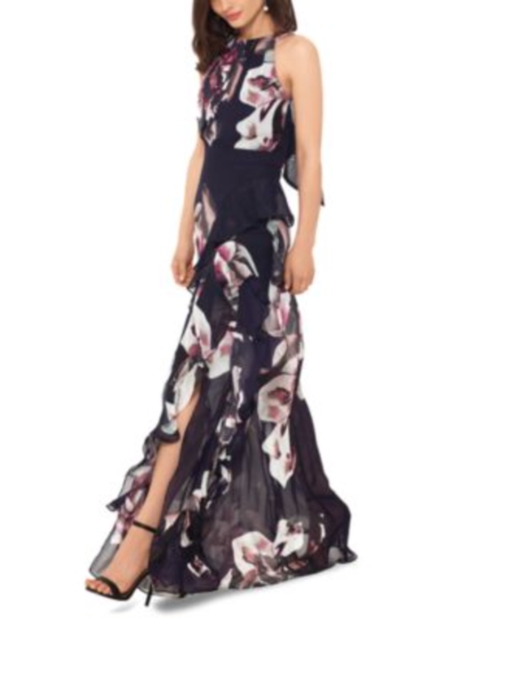 Betsey & Adam Ruffle Floral Halter Gown - 4 🌟